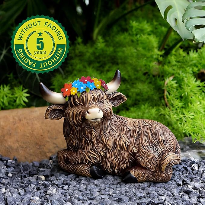 LEGIFO Highland Cow Figurine Set of 3, Funny Art Sculpture for Garden Backyard Patio Lawn Decorations, Outdoor Decor Statue Gift for Women Mom Grandma, Christmas Birthday
