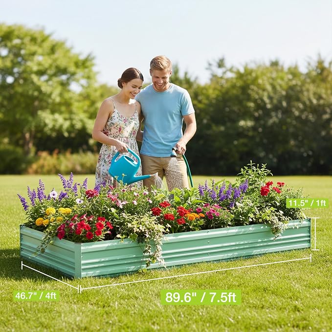 WORKPRO 2PK 7.5x4x1ft Outdoor Galvanized Raised Garden Bed, Rust-Resistant Planter Raised Beds for Vegetable, Flowers, Herbs, Light Green