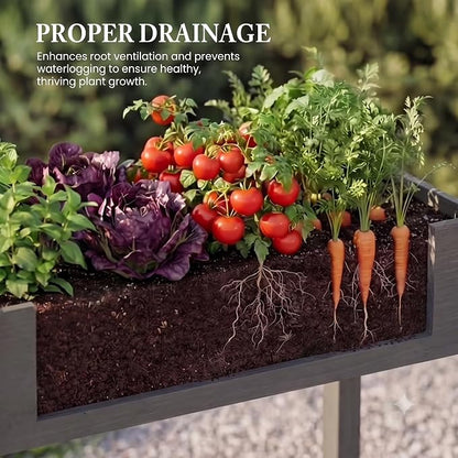 Raised Garden Bed Outdoor Planter Box with Legs - 34x18x30 Inch Cedar Wooden Elevated Planter Box with Non-Woven Liner & Drainage Holes for Vegetables Flowers Herbs (Gray, 34 x 18 x 30)