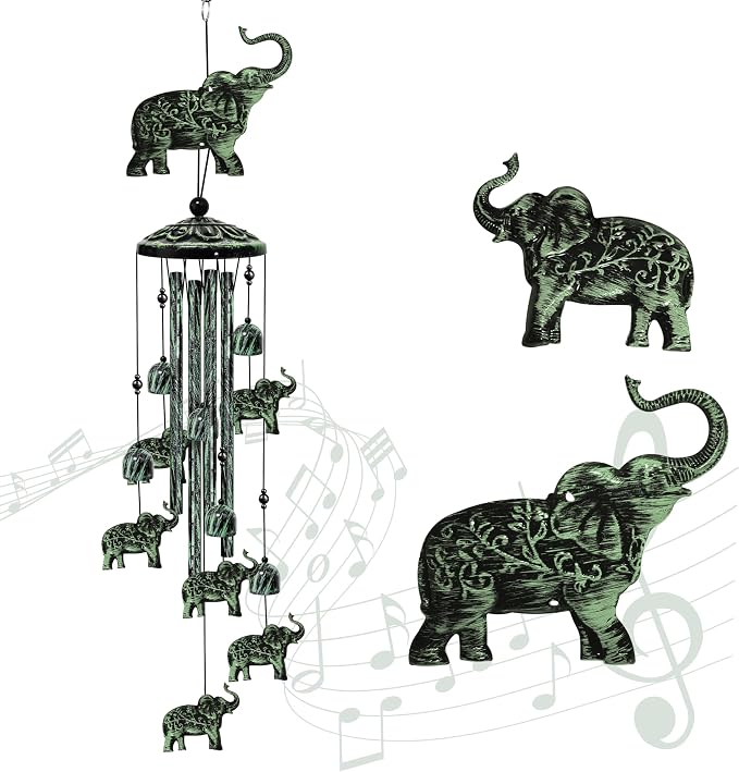 35" Elephant Wind Chimes for Outside, Elephant Wind Chimes Gifts for Mother's Day, Garden Decor for Outdoor Porch Patio Home Yard Decorations
