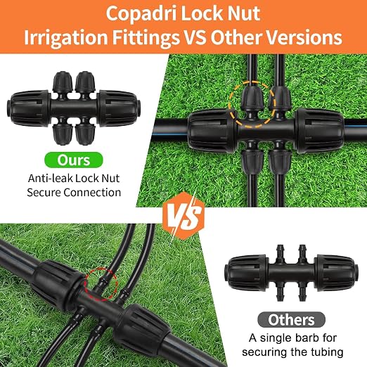 19 Pieces 1/2 Inch Drip Irrigation Fittings Kit, 1/2'' Drip Line Barbed Fittings for 1/2 Inch Irrigation Tubing (1/2" ID x 0.650" OD) Anti-Leak Lock Nut Connectors for Garden Drip System