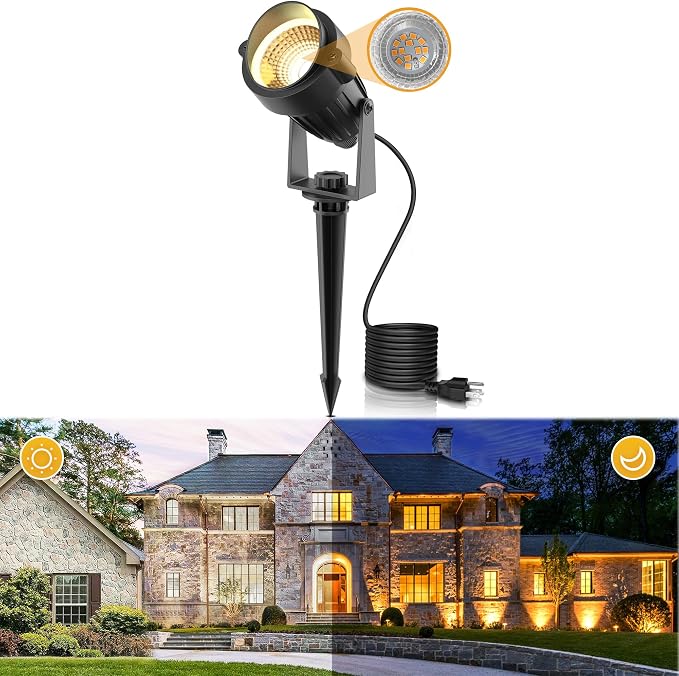 L LOHAS LED Dusk to Dawn Plug in Spot Lights Outdoor, Warm White, 1 Pack | Dusk to Dawn Sensor, 5W 120V 450LM, 9.84-ft Cord, IP66 Waterproof, UL Listed Pathway Garden Outside Lights