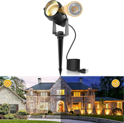 L LOHAS LED Dusk to Dawn Plug in Spot Lights Outdoor, Warm White, 1 Pack | Dusk to Dawn Sensor, 5W 120V 450LM, 9.84-ft Cord, IP66 Waterproof, UL Listed Pathway Garden Outside Lights