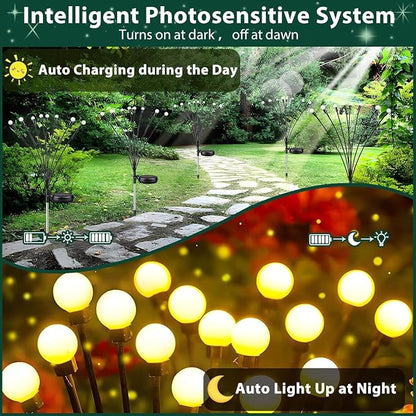 6 Pack Solar Firefly Lights Outdoor Swaying Garden Decor 48 LED Warm White | 2 Lighting Mode, Auto On/Off, Sway with Wind, Waterproof Solar lights Outdoor for Garden Yard Pathway Landscape Decorations