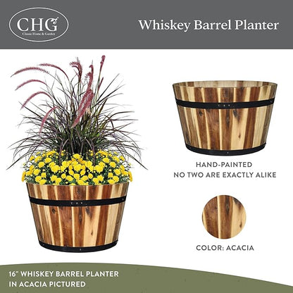 5/800/3 Wood Barrel Set of 3 Planters, Acacia
