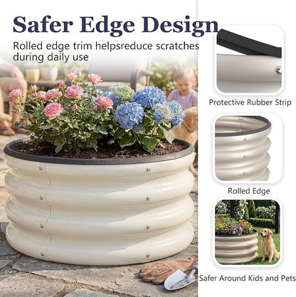 2 x 2 x 1 ft Round Raised Garden Bed, White 1 Pack 0.6 mm Thick Galvanized Steel Planter Box with Double Layer Paint and Safety Edge Trim for Vegetables Flowers Herbs Outdoor Garden