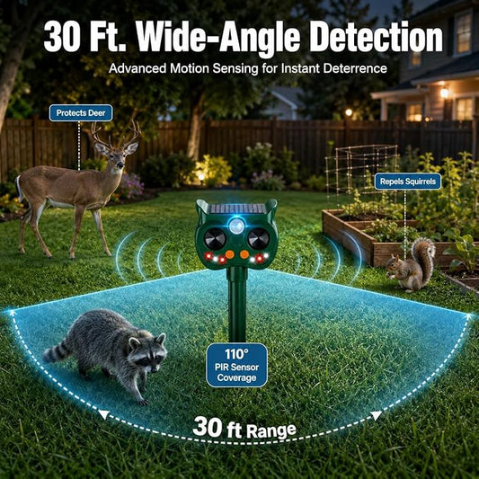 4Pack Solar Animal Repeller Outdoor, Sonic Fortress Pro Deer Repellent | Sensor & LED Flashing Lights, Solar Deer Rabbit Squirrel Raccoon Cat Repellent, IP65 Waterproof Garden Yard Protector