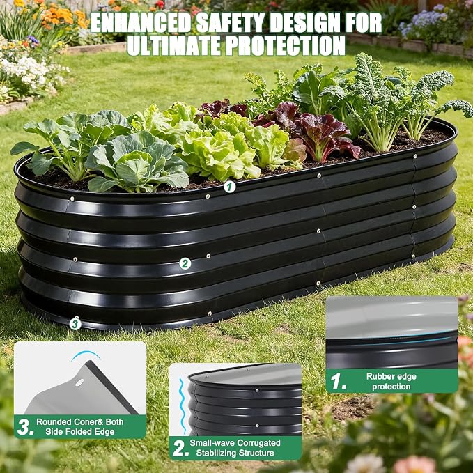 Galvanized Raised Garden Bed Outdoor, 2Pcs 4x2x1ft Oval Planter Box with Rubber Strip,Metal Raised Bed Kit for Vegetables Flowers Herbs, Grey