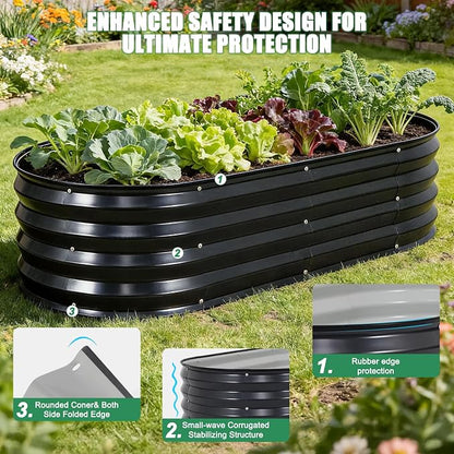 Galvanized Raised Garden Bed Outdoor, 2Pcs 4x2x1ft Oval Planter Box with Rubber Strip,Metal Raised Bed Kit for Vegetables Flowers Herbs, Grey