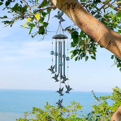 LESES Hummingbird Wind Chimes Outdoor Wind Chime with 4 Aluminum Tubes & 6 Wind Bell, Memorial Wind Chimes for Outside Unique Sympathy Gifts for Home Garden Patio