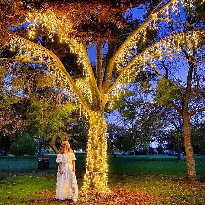 99ft Icicle Lights for Outside, Warm White Christmas Lights Outdoor Indoor, 1216 LED Twinkle String Light with 228 Drops, Waterproof Curtain Light for House Eaves Patio Wall Bedroom Window Roof Decor