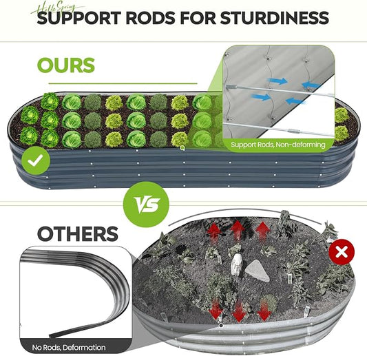 Galvanized Raised Garden Bed 2 Pack, 8x2x1ft Oval Metal Planter Box Outdoor with Support Rods & Corner Protection, Planter Beds for Vegetables, Fruits, Flowers (Grey)