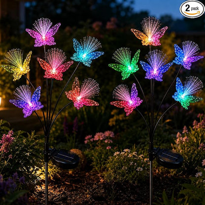 JJGoo 2 Pack Solar Garden Lights, Solar Butterfly Swaying Light for Outside, New Upgraded Outdoor Waterproof Light for Garden Patio Yard Front Porch Decor
