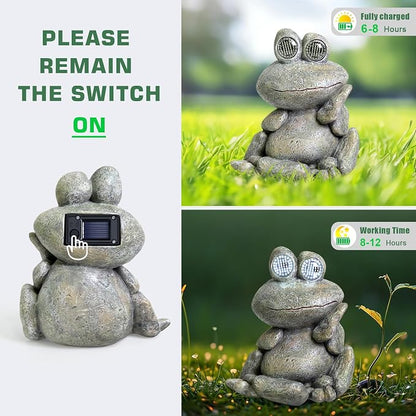 NBQQ Solar Rabbit Statue with Lantern – Cute Resin Bunny Holding Tree, Outdoor Waterproof Garden Decor, Auto On/Off LED Night Light for Patio Yard Lawn Indoor, Unique Housewarming Gift (Frog)