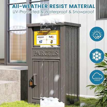 Package Delivery Box for Outside, Large Lockable & Weatherproof Anti-Theft Parcel Drop Box for Porch, Curbside, House Storage, Gray(60 Gallon)