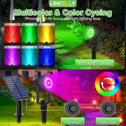 Solar Spotlights Outdoor Waterproof, RGB Landscape Spotlights, Christmas Decorative Solar Spot Lighting for Garden, Yard, Pathway, Lawn, Poolside, Party, 2-in-1 Mounted (RGB, 1 Pack)