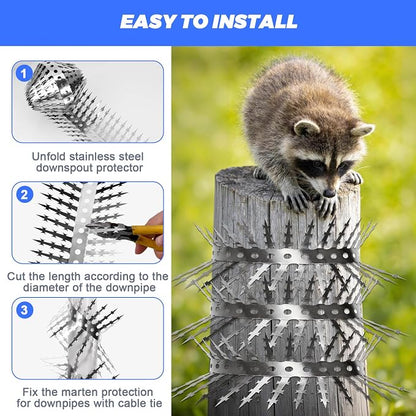 Bird Spikes, Squirrels Spike, Raccoon Snake Deterrent, Squirrel Spikes, Stainless Steel Squirrel baffles for Bird feeders, Anti Climb Spikes for Birdhouse to Keep Mouse Raccoo Away, 10FT
