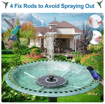 3.5W Solar Fountain with 2000mAh Battery - Work On Cloudy Days - Upgrade Glass Panel Solar Bird Bath Fountain, Hummingbird Water Feature Pump with 7 Nozzles, 4 Fixed Pipes for Garden, Pool