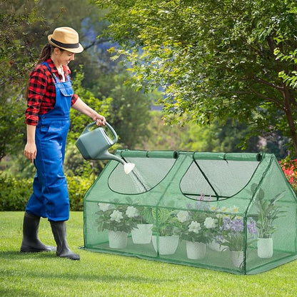 Aoodor 4 x 2 x 2 ft Mini Greenhouse with 2 Zipper Doors, Water Resistant, UV Protected for Flowers, Vegetables and Herbs, Green