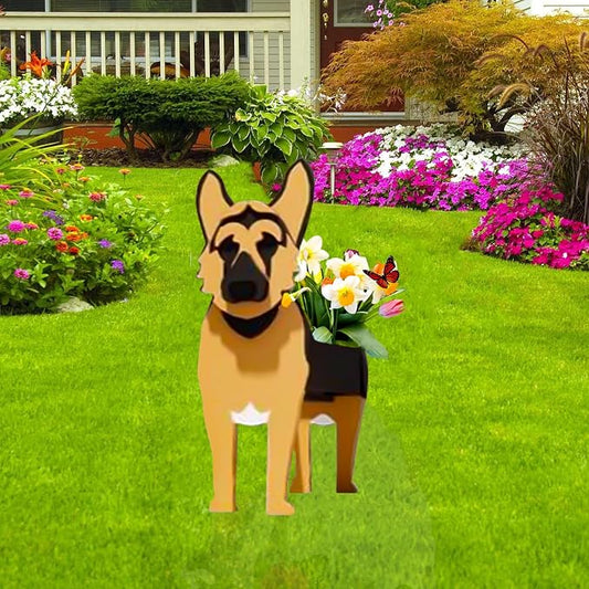 German Shepherd Dog Planter Pots, 9.84 x 6.77 x 17 Inches | Large Dog Flower Pot, Cute Animal Shaped Plant Pot, Gifts for Women & Pet Lovers, Indoor Outdoor Garden Home Office Decor