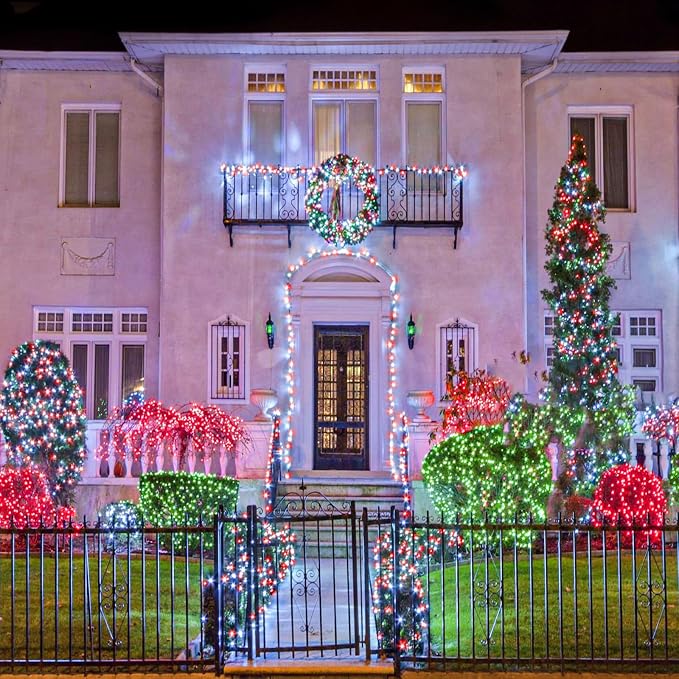100FT 300 LED Christmas Lights Outdoor, Plug in Christmas Tree Lights Waterproof, 8 Modes String Lights for Outside House Patio Xmas Garden Party Holiday Decorations, Red and White