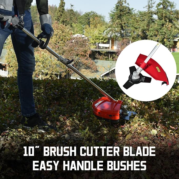 PowerSmart 21-Inch 144cc Gas Lawn Mower & 16-Inch 25.4cc String Trimmer/Edger with 10-Inch Brush Cutter for Grass Cutting