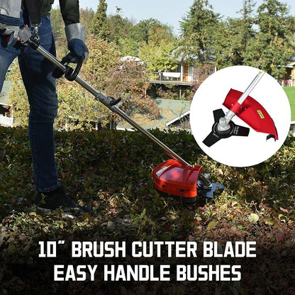 PowerSmart 21-Inch 144cc Gas Lawn Mower & 16-Inch 25.4cc String Trimmer/Edger with 10-Inch Brush Cutter for Grass Cutting