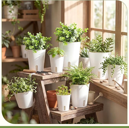 Ziliny 9 Pcs Self Watering Pots Plastic Plant 3 Sizes Flower Plant Pot with Inner White Flower Pots for Indoor House Plants Plastic Self Watering Pot for Herbs Flowers (Xs,S,M)
