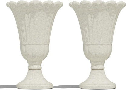 23" Tall Planters for Outdoor Plants Set of 2, Planter with Drainage Holes and Petal Design, Large Outdoor Planters for Porch, Garden, Indoor, Beige