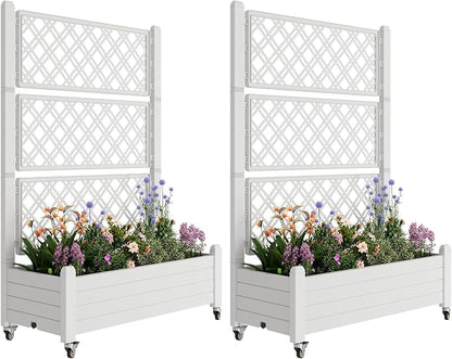 Fancyango Raised Garden Bed with Wheels 61.2" Hx2 -Ashen | Resin Elevated Garden Planter Box with Trellis, Outdoor Planter Box for Veggies Herbs Patio Balcony Backyard