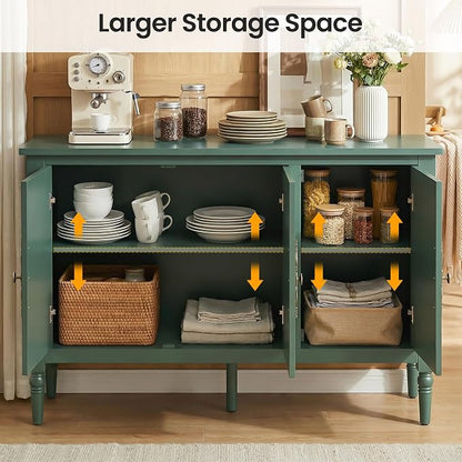 RoyalCraft Buffet Sideboard Cabinet with 3 Doors, Wooden Coffee Bar Credenza with Adjustable Shelves, Vintage Storage Cabinet for Kitchen Dining Entryway Living Room, Forest Green