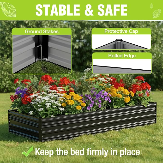 WORKPRO 2PK 7.5x4x1ft Outdoor Galvanized Raised Garden Bed, Rust-Resistant Planter Raised Beds for Vegetable, Flowers, Herbs, Black
