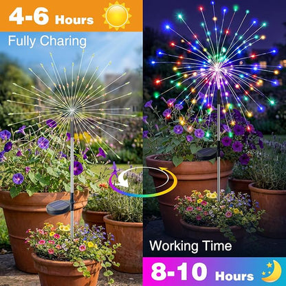 btfarm 6 Pack Solar Garden Lights Outdoor, 8 Modes Firework Lights Solar Powered, Waterproof Twinkle Fairy Light Outside for Yard Patio Pathway Pool Christmas Party Decorative, Multicolor