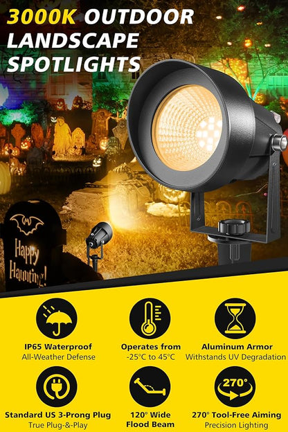 T-SUN Dusk to Dawn Outdoor Lighting, Flag Spot Lights with Photocell Auto On/Off, Waterproof 3000K Warm White LED Plug-in Landscape Spotlights for Garden Yard Tree Pathway Pole House, 2 Pack