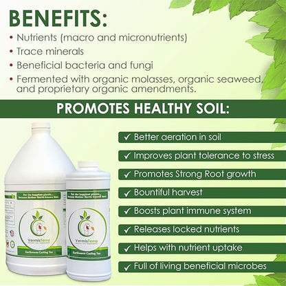Worm Tea for Gardening - 32oz Quart - Organic Earthworm Soil Enhancer - Vermicompost with Kelp - Increase Yields, Boost Growth, Reduce Stress- Vegetables, Flowers, Fruit Trees - Plant Probiotic