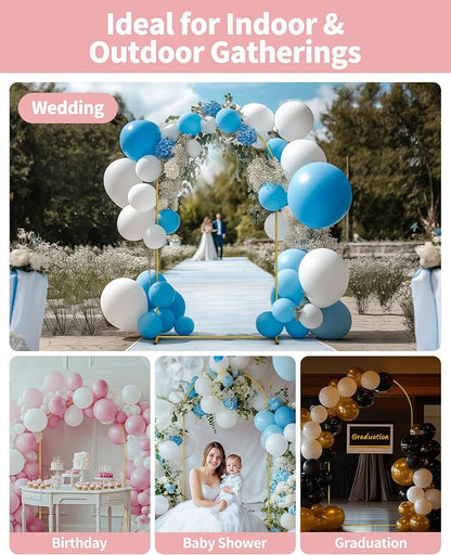 Pureegg Metal Arch Backdrop Stand Set - Set of 2 (7.2ft/6.0ft), Gold Wedding Stand with Stable Base, Elegant Backdrop Cover for Party, Birthday, Baby Shower, Graduation, Easy to Assemble