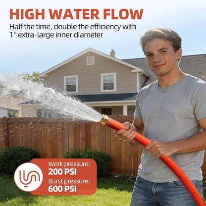 SPECILITE 1" Hot/Cold Short Leader Garden Water Hose 10ft, -50℉ to 190℉, High Water Flow & Flexible, Heavy Duty Rubber Pipe with 3/4" Brass Fittings for All-weather Outdoor, Industrial, Farm, Red