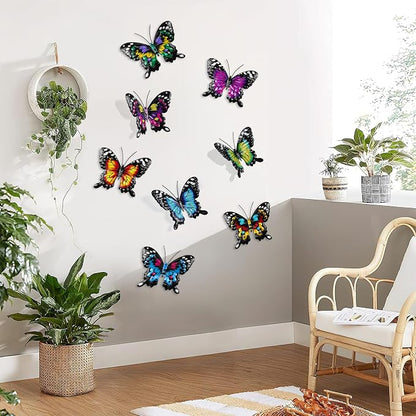 8 Pack Metal Butterfly Wall Decor, 6.7" 3D Outdoor Fence Wall Art Decor, Butterflies Wall Sculpture Hanging Decorations for Garden Yard Living Room Bedroom Patio Balcony, Gifts for Mom Friends