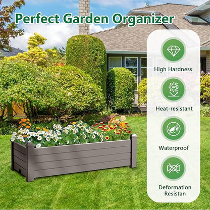 PatioZen Raised Garden Bed, 21 Gallon Self-Watering Outdoor Raised Planter Box with Drainage Plug and Gauge for Vegetables, Flowers and Herbs, Durable Rustproof Resin for Backyard Patio Porch (Grey)