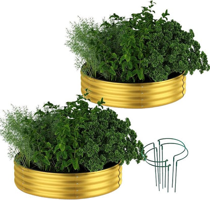 ZFHgarden Galvanized Metal Planter Round Raised Garden Bed Kit for Gardening Outdoor Galvanized Planter Outdoor 2PC Gold 2X2X1FT