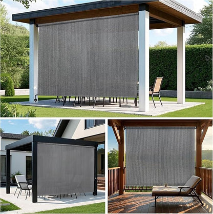 KANAGAWA Outdoor Roller Shade 12'X8' Light Grey Exterior Cordless Patio Roll Up Shades for Outside Pergola Porch, Outdoor Blinds for Patio
