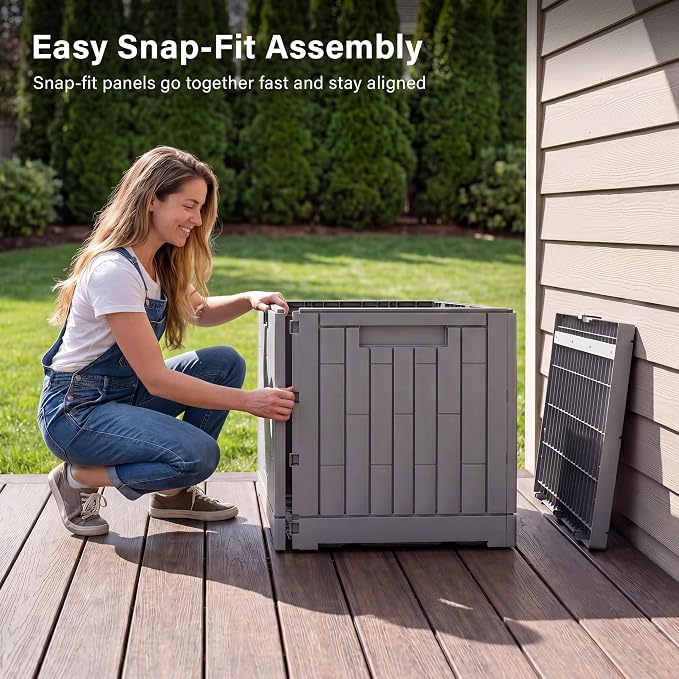 EAST OAK Outdoor Storage Box, 100 Gallon Deck Box, Waterproof Resin Storage Bench for Patio Cushions, Gardening Tools, Pool Toys, Lockable, UV Resistant, Grey