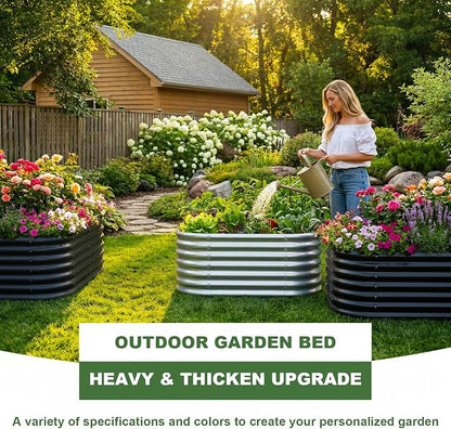AHEONLAR 2 Pack 4×2×2ft Galvanized Raised Garden Bed Outdoor, Oval Sturdy and Durable Planter Boxes for Vegetables, Fruits, Flowers and Plants, Easy Assembly, Grey
