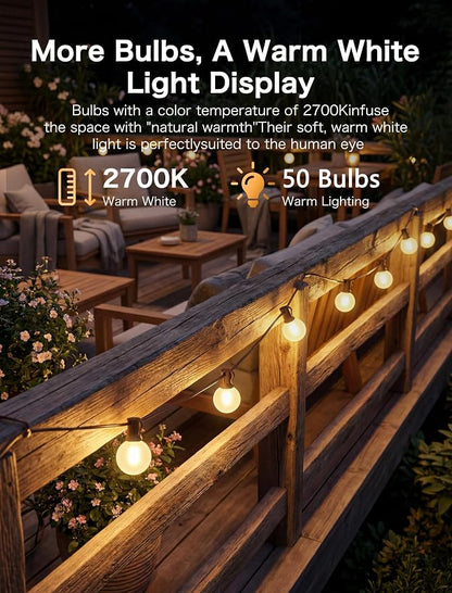SUNSGNE 50FT Brown Outdoor Edison String Lights, Waterproof Shatterproof LED Globe String Lights with 50 G40 LED Frosted White Bulbs for Backyard Patio Porch Balcony Party Decor, E12 Base