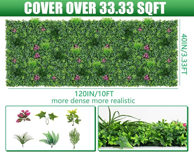 Grooy Boxwood Roll Panels, Grass Wall 40"x120"(33.33 SQFT), Grass Backdrop, Privacy Screen, Sun Protected Green Wall Decor for Outdoor, Indoor, Garden, Backyard and Décor