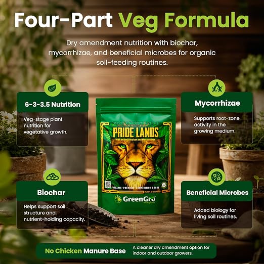 Pride Lands Veg Premium Organic Dry Top Dress Fertilizer for The Vegetative Cycle, Bigger Buds and Healthier Plants with Our Complete Veg Food, All Natural, Safe for Plants You Consume, 2 lb