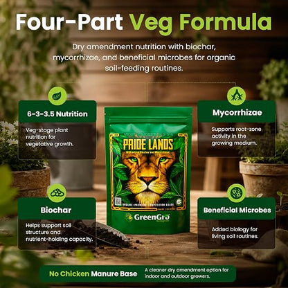Pride Lands Veg Premium Organic Dry Top Dress Fertilizer for The Vegetative Cycle, Bigger Buds and Healthier Plants with Our Complete Veg Food, All Natural, Safe for Plants You Consume, 2 lb