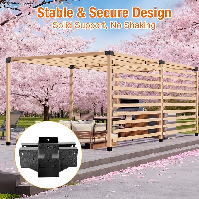 4-Way Pergola Brackets, 4"x4" Pergola Kit, Pergola Corner Bracket for Gazebos, Patio Pergolas, Log Cabin, Wooden Beams (2PCS)