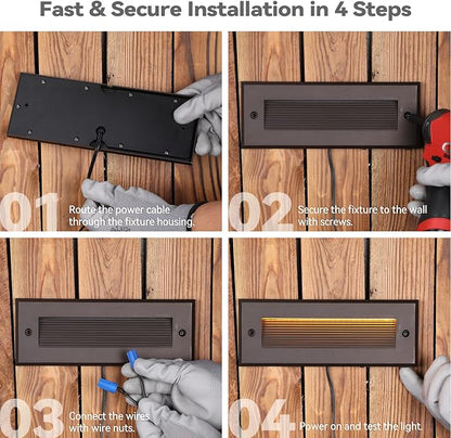 LEONLITE 6-Pack 5W/4W/3W Dimmable 9 Inch 5CCT Low Voltage LED Step Lights | 12-24V AC/DC, Exterior Step Lighting, Outdoor Landscape Stair Riser Light, IP65, UL Listed, Aluminum, Oil Rubbed Bronze
