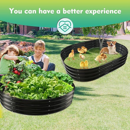 12 Inch Tall 60 Inch Diameter Round Black Raised Garden Bed Kits Outdoor | 1 FT Tall,5 FT Planter Bed for Flowers,Herbs,Vegetables,Trees,0.8MM Thick Galvanized Metal Painted,with Gloves,Tool free